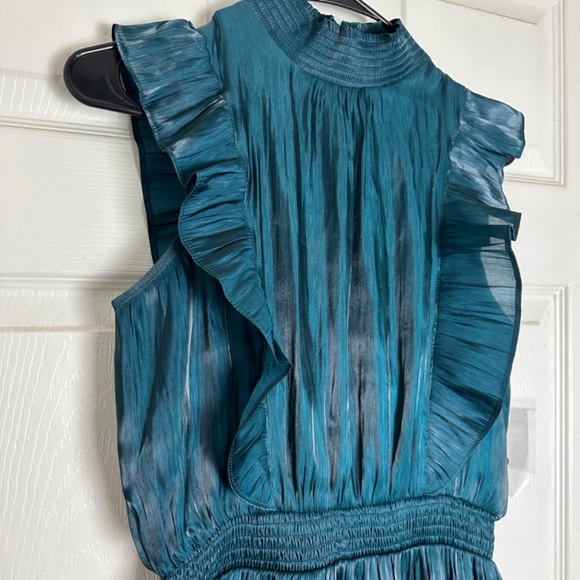 NWT Grey Collective Green Hi-Neck Ruffle Sleeve Smocked Tiered Maxi Dress WomenS - Picture 2 of 8